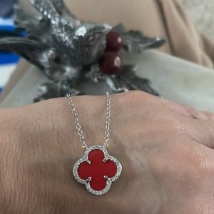 925 sterling silver red clover with cz pendant